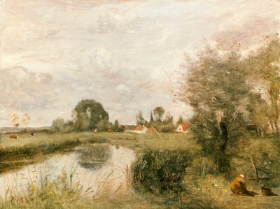 Uitzicht op Arleux vanaf de moerassen van Palluel door Jean Baptiste Camille Corot