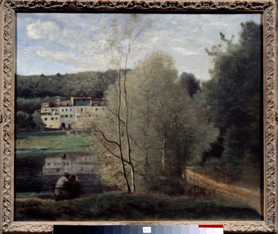 Uitzicht op de stad Avray, de vijver en het huis Cabassud door Jean Baptiste Camille Corot
