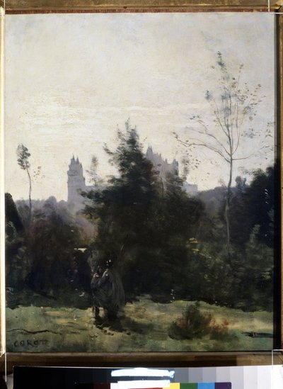 Uitzicht op het kasteel van Pierrefonds in de Oise door Jean Baptiste Camille Corot