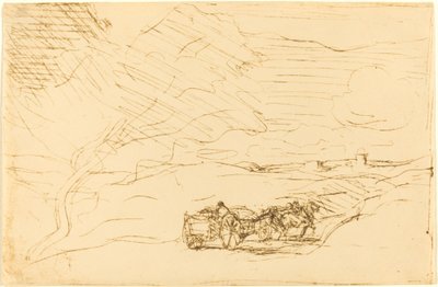 Wagen die naar de Stad Gaat (Le Charriot allant a la ville) door Jean Baptiste Camille Corot