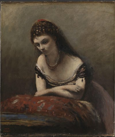 Jonge vrouw leunend op een kussen, c.1870-72 door Jean Baptiste Camille Corot