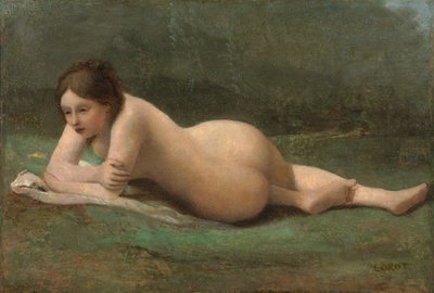Jonge vrouw liggend op het gras, ca. 1850-60 door Jean Baptiste Camille Corot