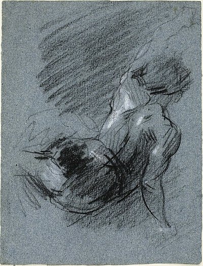 Achteraanzicht van zittende figuur met opgeheven linkerarm door Jean Baptiste Carpeaux