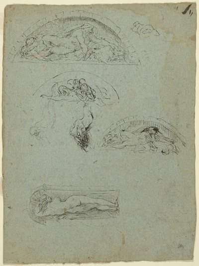 Staande figuur in een nis en studies voor de Ugolino-groep (recto); Roodgeklede prelaat in een menigte (verso) door Jean Baptiste Carpeaux