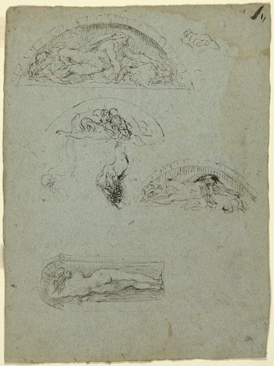 Staande Figuur in een Niche en Studies voor de Ugolino Groep, 1857-58 door Jean Baptiste Carpeaux
