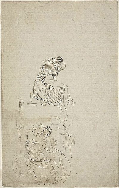 Twee zittende paren die elkaar omhelzen door Jean Baptiste Carpeaux