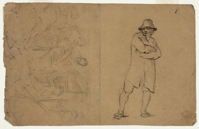 Twee schetsen: Staande man met gevouwen armen en groep figuren door Jean Baptiste Carpeaux