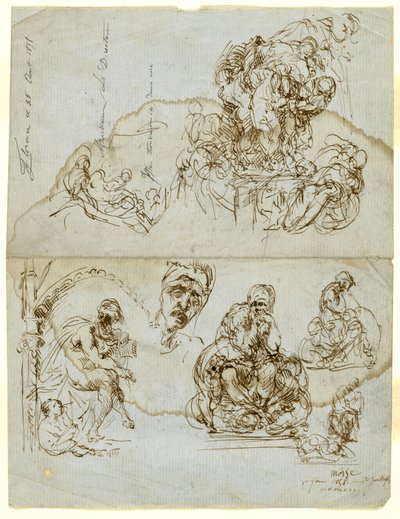 Onafgewerkte brief met studies voor de Ugolino-groep door Jean Baptiste Carpeaux