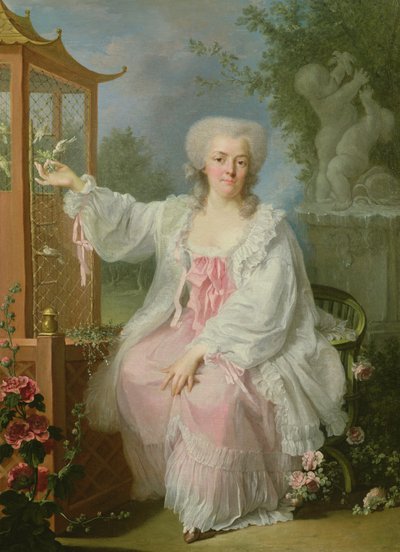 Portret van een dame bij een pagode door Jean Baptiste Charpentier