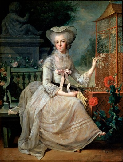 Jonge dame bij een kooi door Jean Baptiste Charpentier the Elder