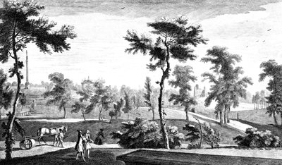 Een uitzicht vanaf de Griekse Tempel naar Lord Cobham