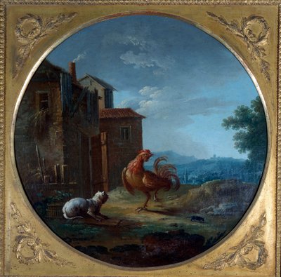 Het varken, de kat en de muis. Illustratie voor de fabel van Jean de La Fontaine door Jean Baptiste Claudot