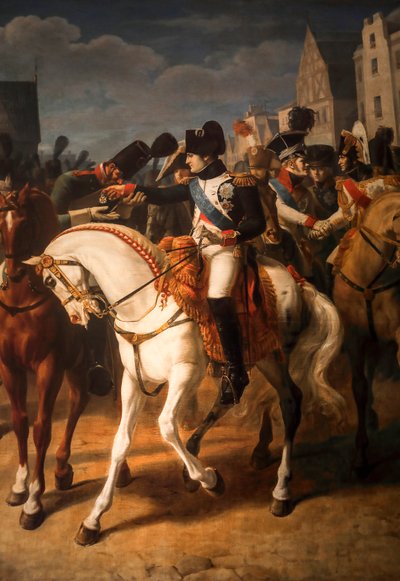 Napoleon geeft het kruis van het Legioen van Eer aan een Russische soldaat in Tilsitt 1808 door Jean Baptiste Debret