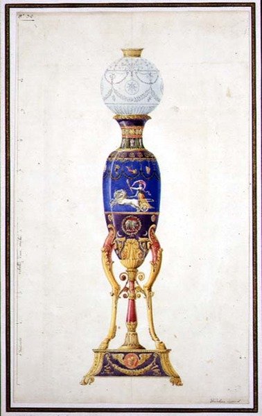 Ontwerp voor een Porseleinen Lamp door Jean Baptiste Dedeban