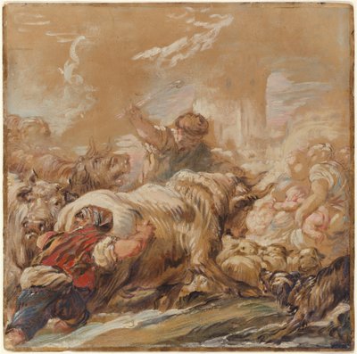 Herders Drijven Vee door een Stroom door Jean Baptiste Deshays