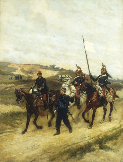 Een cavalerieofficier en dragonders door Jean Baptiste Edouard Detaille