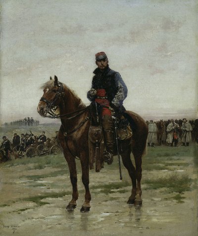 Een bereden officier door Jean Baptiste Edouard Detaille