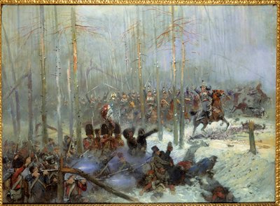 Campagne van Rusland in 1812: Aanval van het 7e slagschip van kolonel Dubois bij de Berezina op 28/11/1812 in Rusland door Jean Baptiste Edouard Detaille
