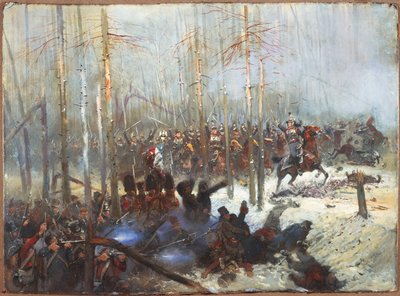 Aanval van cuirassiers in Rusland door Jean Baptiste Edouard Detaille. Napoleontische oorlogen, Rusland door Jean Baptiste Edouard Detaille
