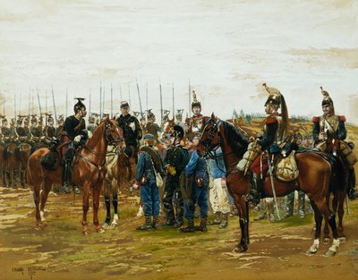 Franse Cuirassiers houden Beierse Soldaten Gevangen, 1875 door Jean Baptiste Edouard Detaille