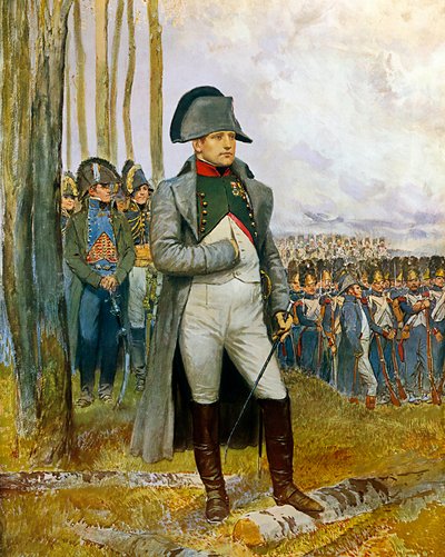 Napoleon I en zijn staf kijken naar de granaatappels van de Imperiale Garde - Schilderij een aquarel en een gouache op karton door Edouard Detaille (1848-1912) 1911 door Jean Baptiste Edouard Detaille