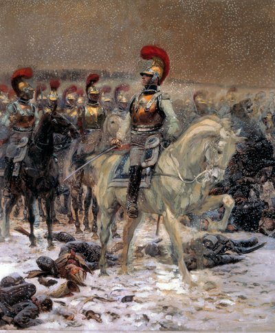 Russische Campagne van 1812: Voor de aanval, de karabiniers in Winkowo door Jean Baptiste Edouard Detaille