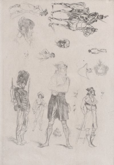 Blad met schetsen (detail), 1868 door Jean Baptiste Edouard Detaille