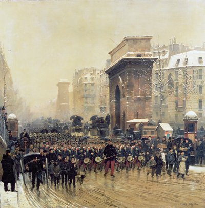 Het voorbijtrekkende regiment, 1875 door Jean Baptiste Edouard Detaille
