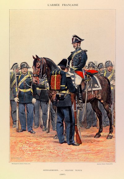 Typen en uniformen van het Franse leger van Kapitein Jules Richard, geïllustreerd door Edouard Detaille: Gendarmerie in grote tenue in 1887, Particuliere Collectie door Jean Baptiste Edouard Detaille