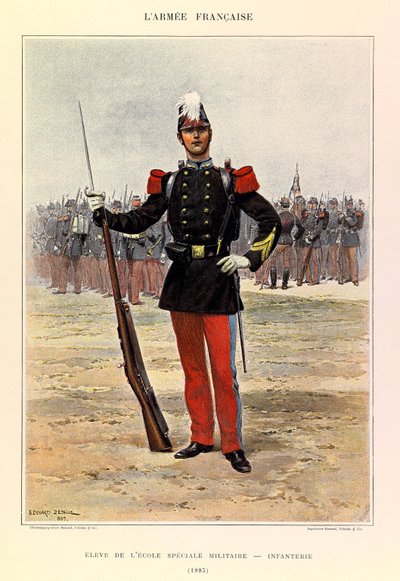 Typen en uniformen van het Franse leger van Kapitein Jules Richard, geïllustreerd door Edouard Detaille (1848-1912): Leerling van de speciale militaire school: infanterie in 1885, Privécollectie door Jean Baptiste Edouard Detaille