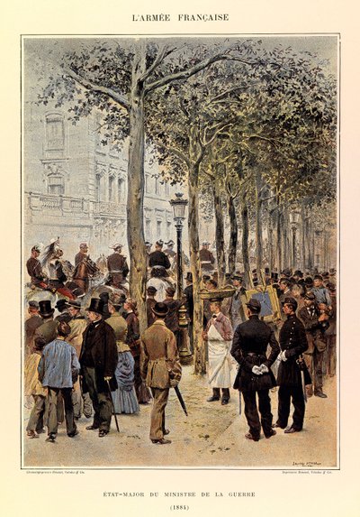 Typen en uniformen van het Franse leger van Kapitein Jules Richard, geïllustreerd door Edouard Detaille (1848-1912): Staf van de Minister van Oorlog in 1884, Privécollectie door Jean Baptiste Edouard Detaille