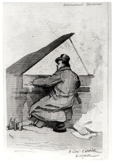 Alexis Emmanuel Chabrier (1841-94) aan de piano, gegraveerd door Florian door Jean Baptiste Edouard after Detaille