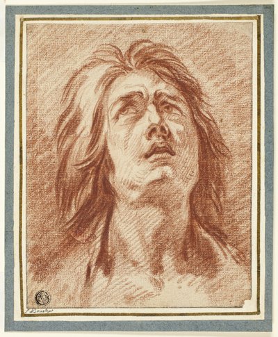 Nood: Hoofd van een naar boven kijkende vrouw door Jean Baptiste Greuze