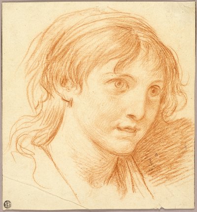 Hoofd van een meisje met vaste ogen door Jean Baptiste Greuze