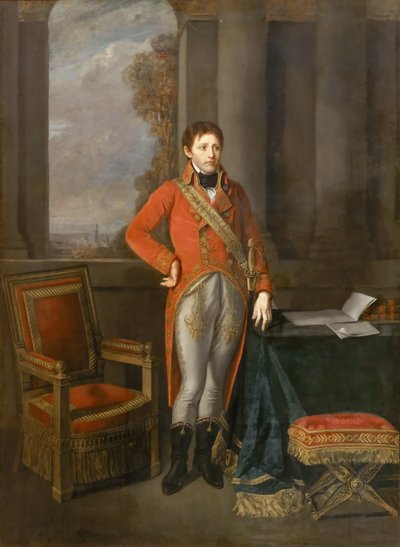 Napoleon Bonaparte als Eerste Consul voor een uitzicht op Antwerpen door Jean Baptiste Greuze