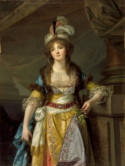 Portret van een dame in Turkse fantasiekleding door Jean Baptiste Greuze