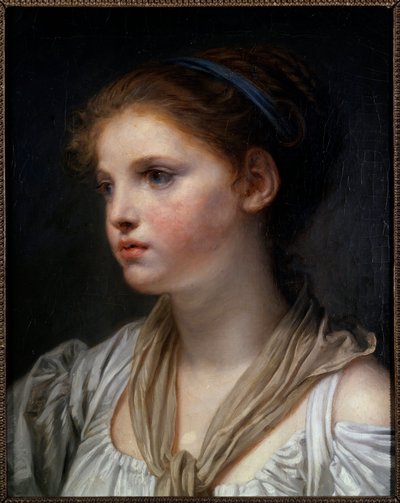 Portret van een meisje met blauwe lint door Jean Baptiste Greuze