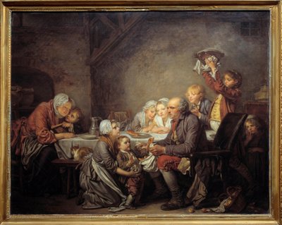 De Koningscake Een familie die de cake deelt tijdens het Driekoningenfeest. Schilderij door Jean Baptiste Greuze (1725-1805) 1774 Montpellier, Musée Fabre door Jean Baptiste Greuze