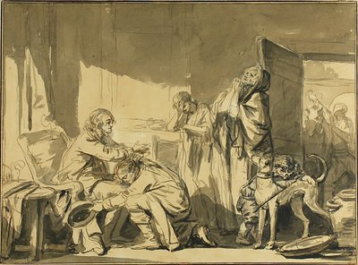 De vaderlijke zegen of het vertrek van Basile door Jean Baptiste Greuze