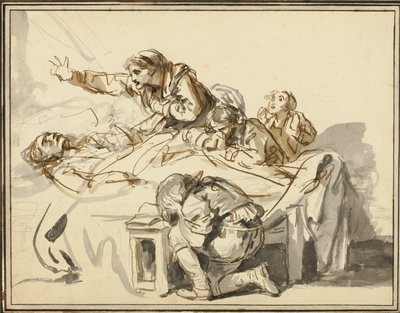 Vrouwen en Kinderen Rouwen om een Dode Man door Jean Baptiste Greuze
