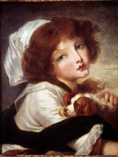 Jong meisje met kleine hond door Jean Baptiste Greuze
