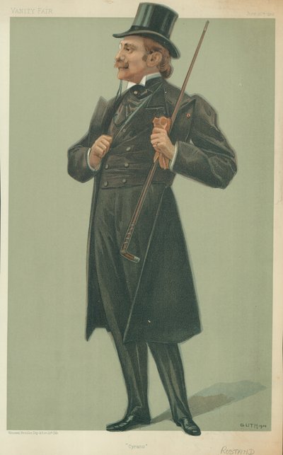 M Edmond Rostand, Cyrano, 20 juni 1901, Vanity Fair cartoon door Jean Baptiste Guth