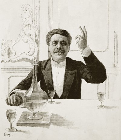 Portret van Henry Becque (1837-1899), Franse toneelschrijver - gravure door Florian naar Jean-Baptiste Guth (1883-1921) - Gepubliceerd in Revue illustree, ca. 1890 door Jean Baptiste Guth