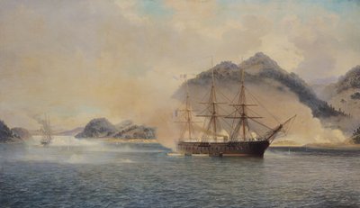 Zeeslag in de Straat van Shimonoseki, 20 juli 1863, 1865 door Jean Baptiste Henri Durand Brager