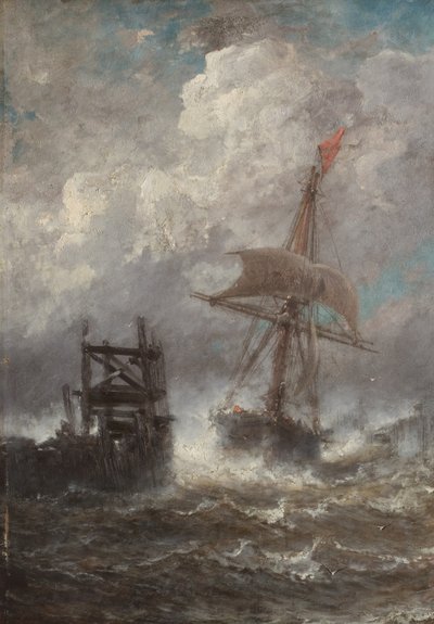 Zeegezicht met schip door Jean Baptiste Henri Durand Brager