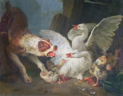 Een Hond die Ganzen Aanvalt door Jean Baptiste Huet