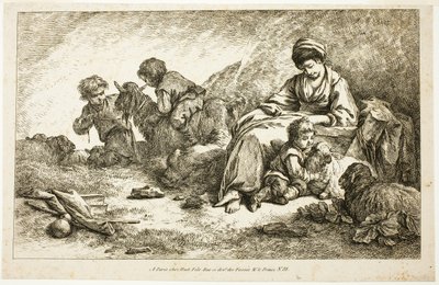 Moeder en kinderen met schapen door Jean Baptiste Huet
