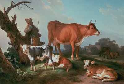 Pastorale scène met een koeherder door Jean Baptiste Huet