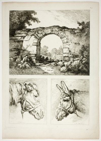 Plaat Veertien van 38 uit Oeuvres de J. B. Huet door Jean Baptiste Huet