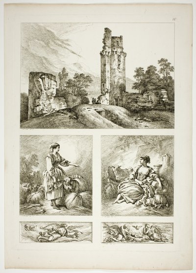 Plaat zestien van 38 uit Oeuvres de J. B. Huet door Jean Baptiste Huet